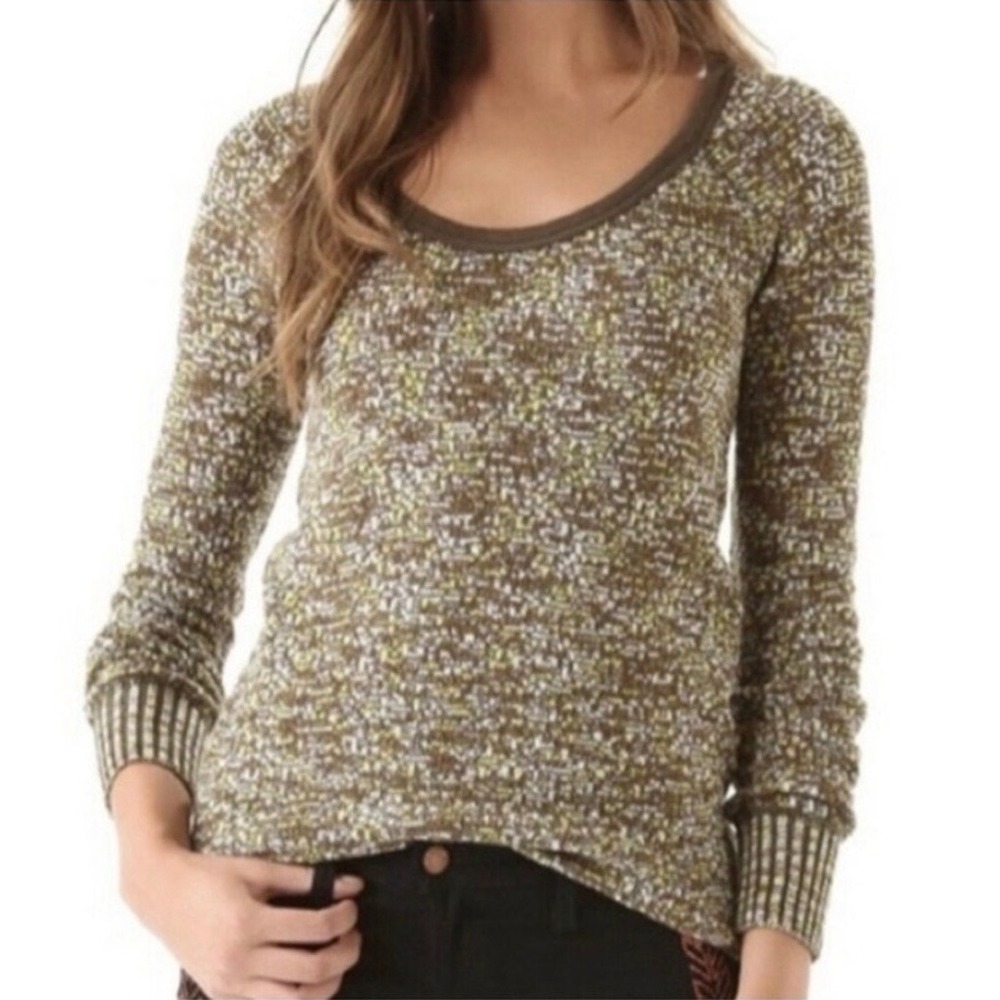 We The Free People Brown Green Lightweight Knit Sweater Top Size Large  Boho EUC